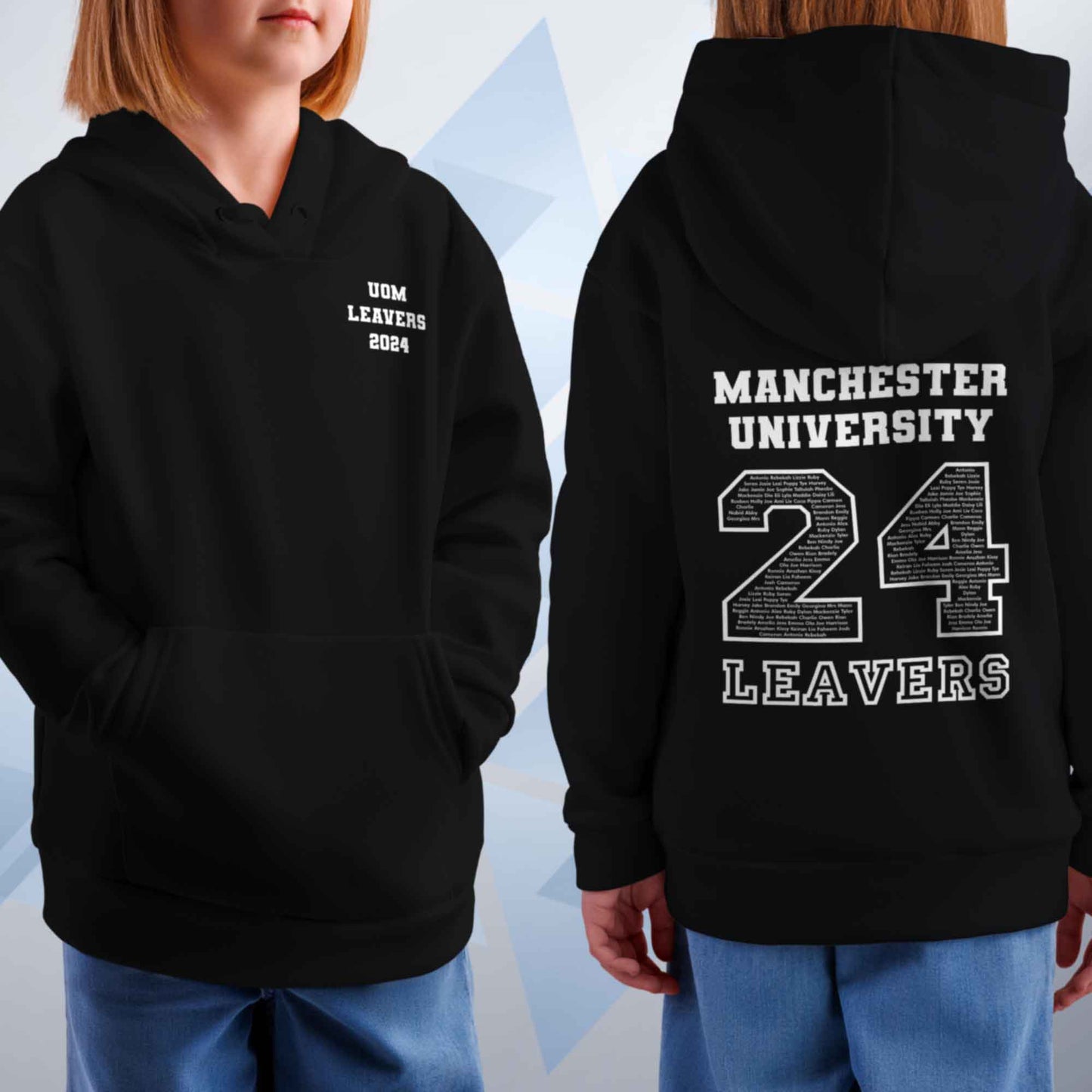 Personalised LEAVERS 2024 Name Below Kids Hoodie Custom Names