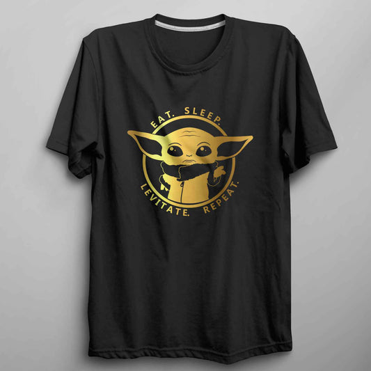 Gold Yoda Eat Sleep Levitate Repeat Classic Kid's T Shirt - FLUX DESIGNS