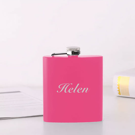 Pink Hip Flask Personalised Custom Name 6oz Flask - FLUX DESIGNS