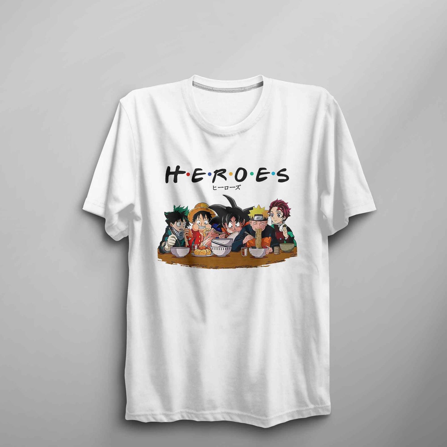 Anime Heroes T Shirt Unisex Anime Shirt Goku, Luffy, Naruto, Tanjiro, Izuku - FLUX DESIGNS