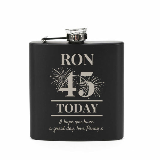 Personalised Birthday Fireworks 6oz Steel Hip Flask