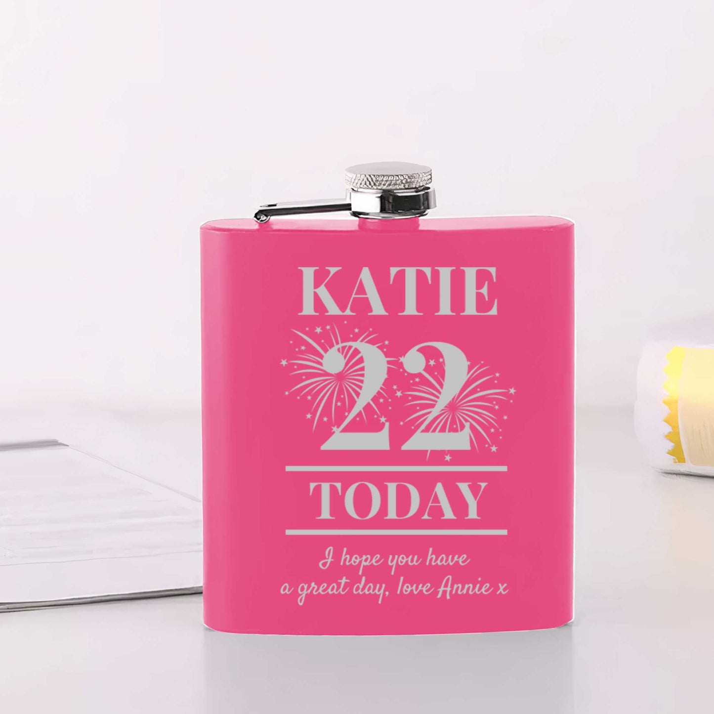 Personalised Birthday Fireworks 6oz Steel Hip Flask