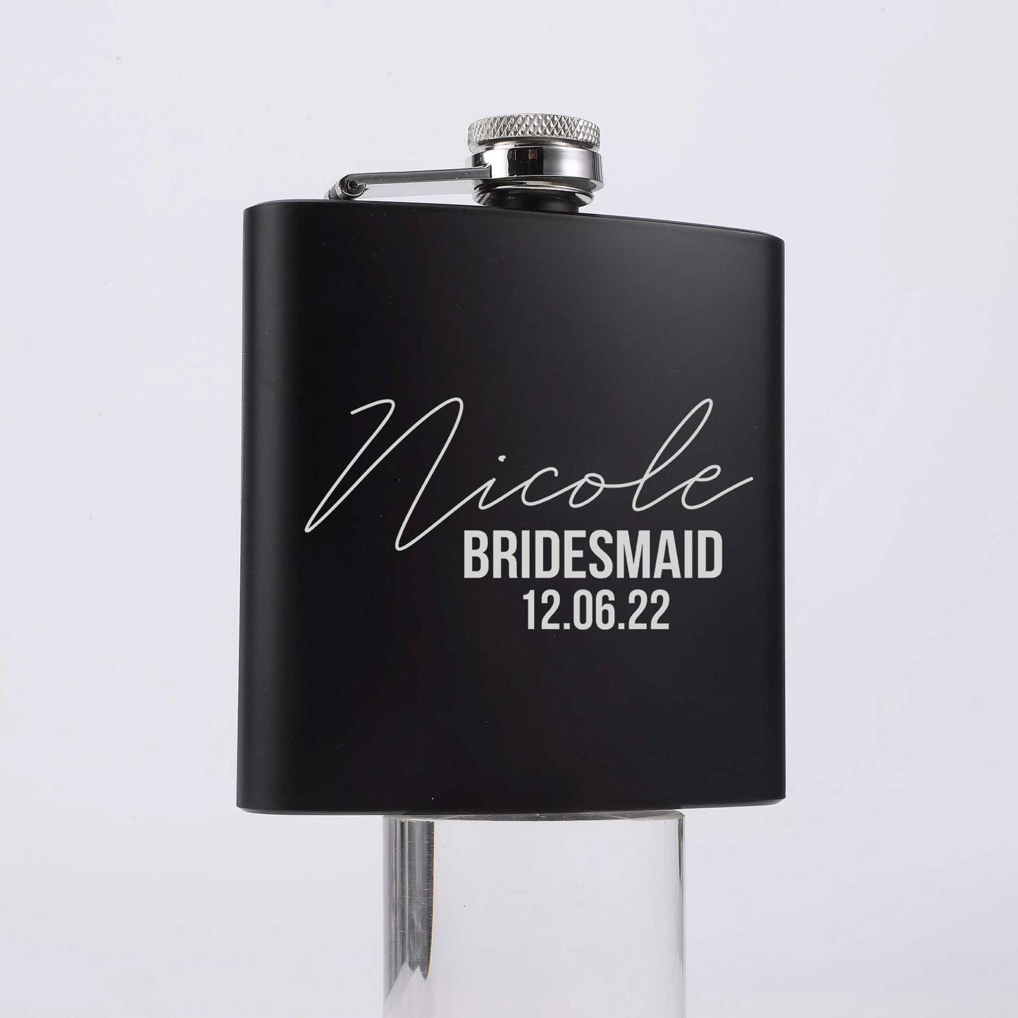 Personalised Bridesmaid Hip Flask 6oz Custom Name & Date - FLUX DESIGNS