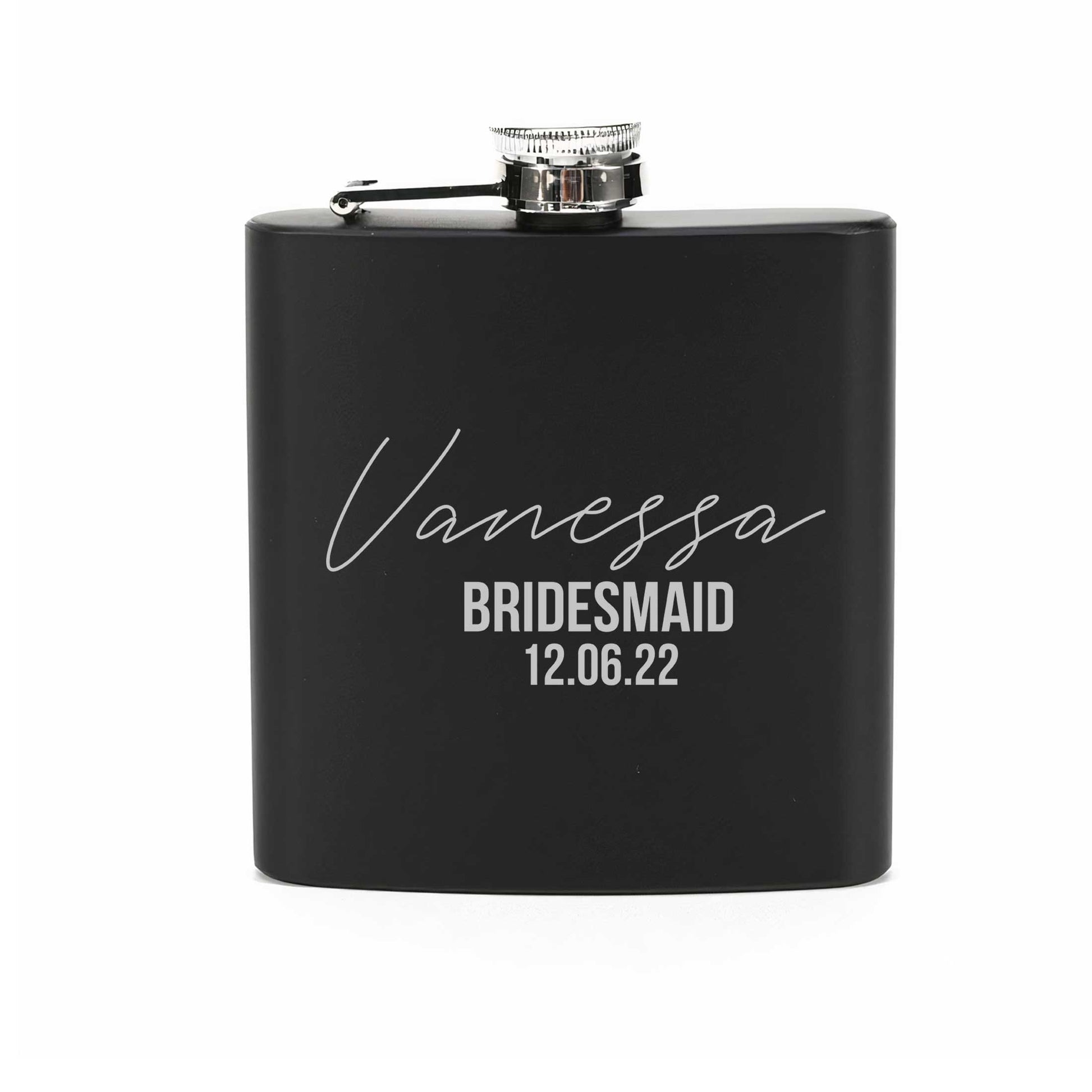 Personalised Bridesmaid Hip Flask 6oz Custom Name & Date - FLUX DESIGNS