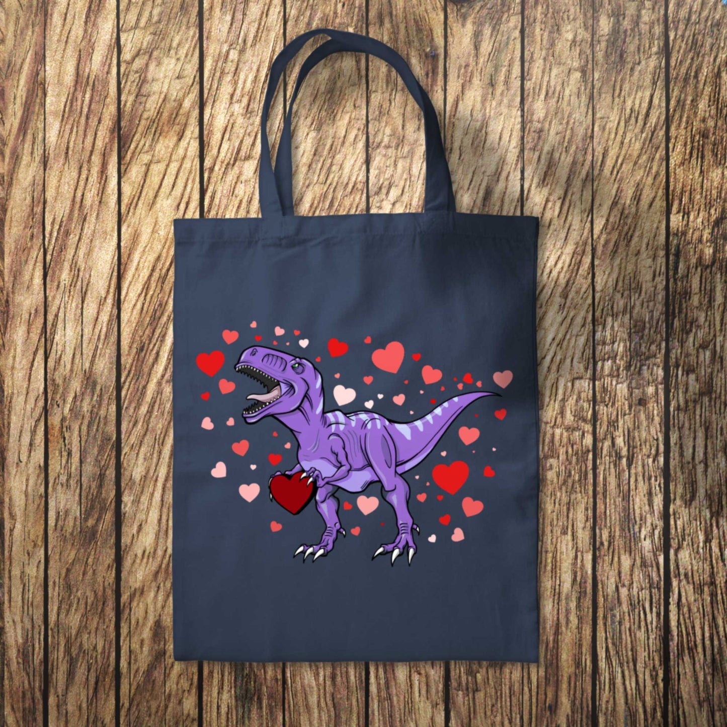 Purple Dinosaur Hearts Tote Bag 10L Bag