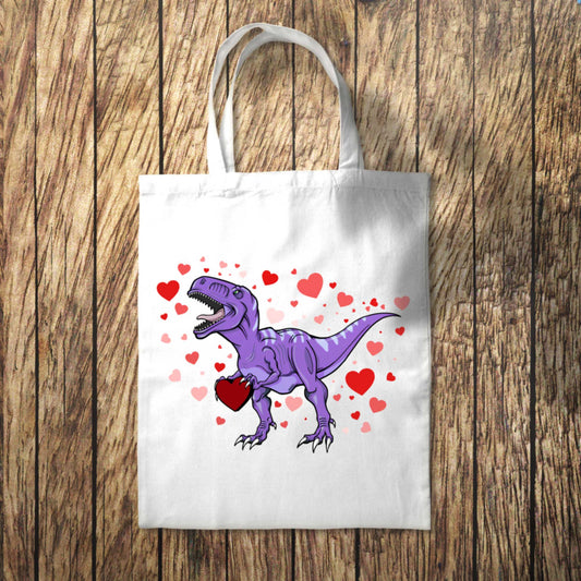 Purple Dinosaur Hearts Tote Bag 10L Bag