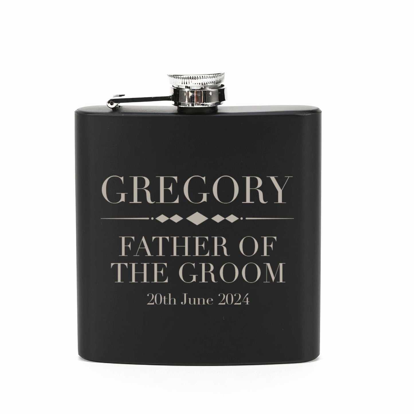 Personalised Wedding 6oz Black Hip Flask 6oz Custom Name & Date