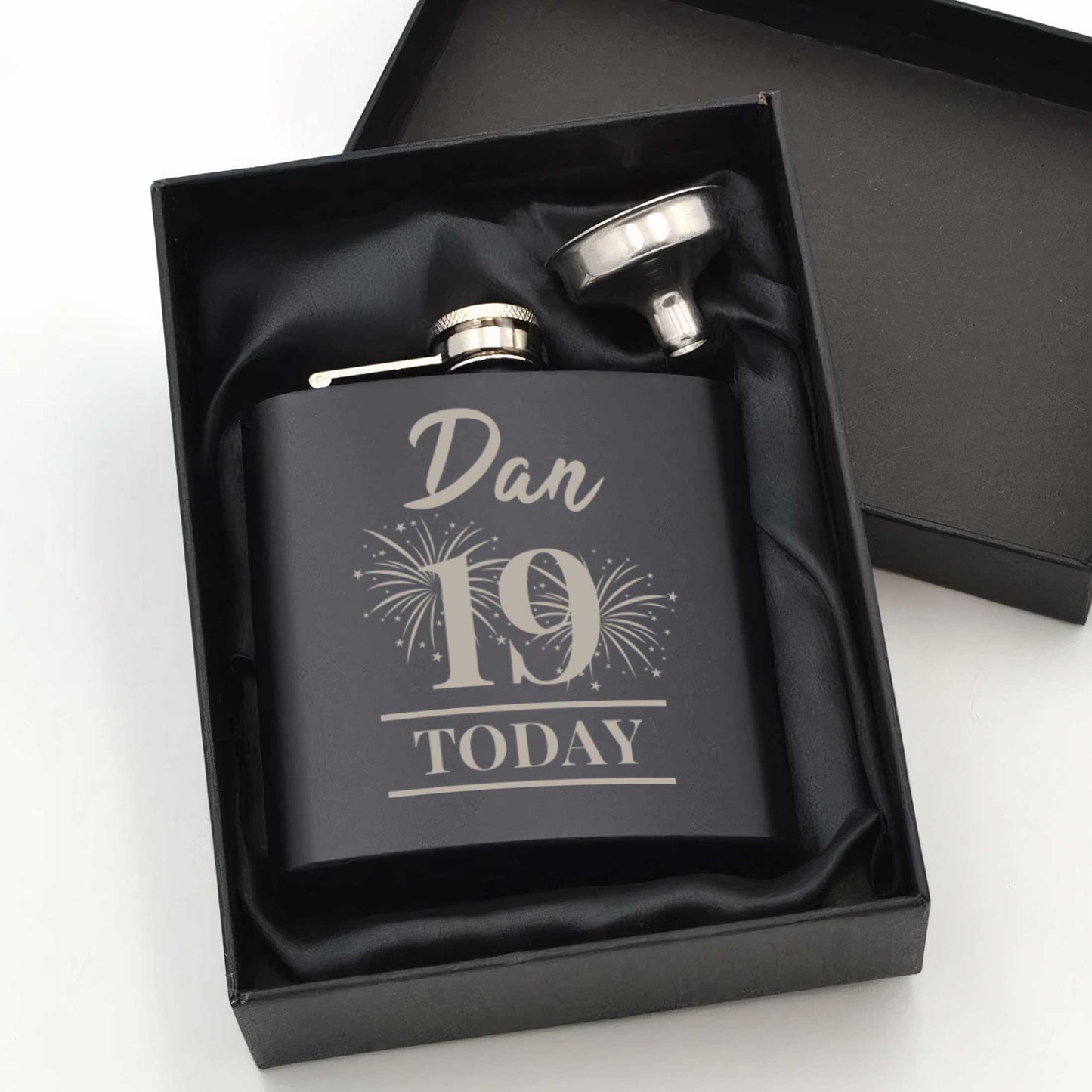 Personalised Firework Birthday 6oz Steel Hip Flask