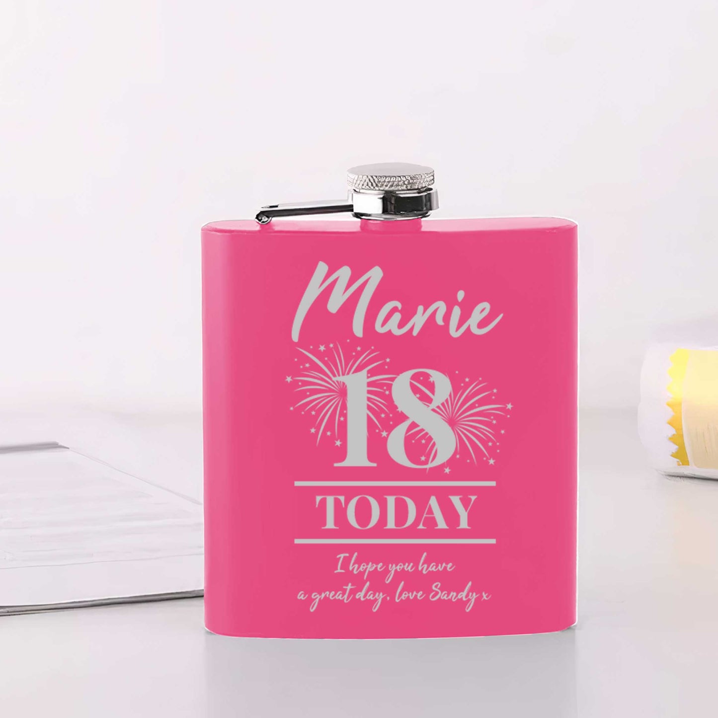 Personalised Firework Birthday 6oz Steel Hip Flask