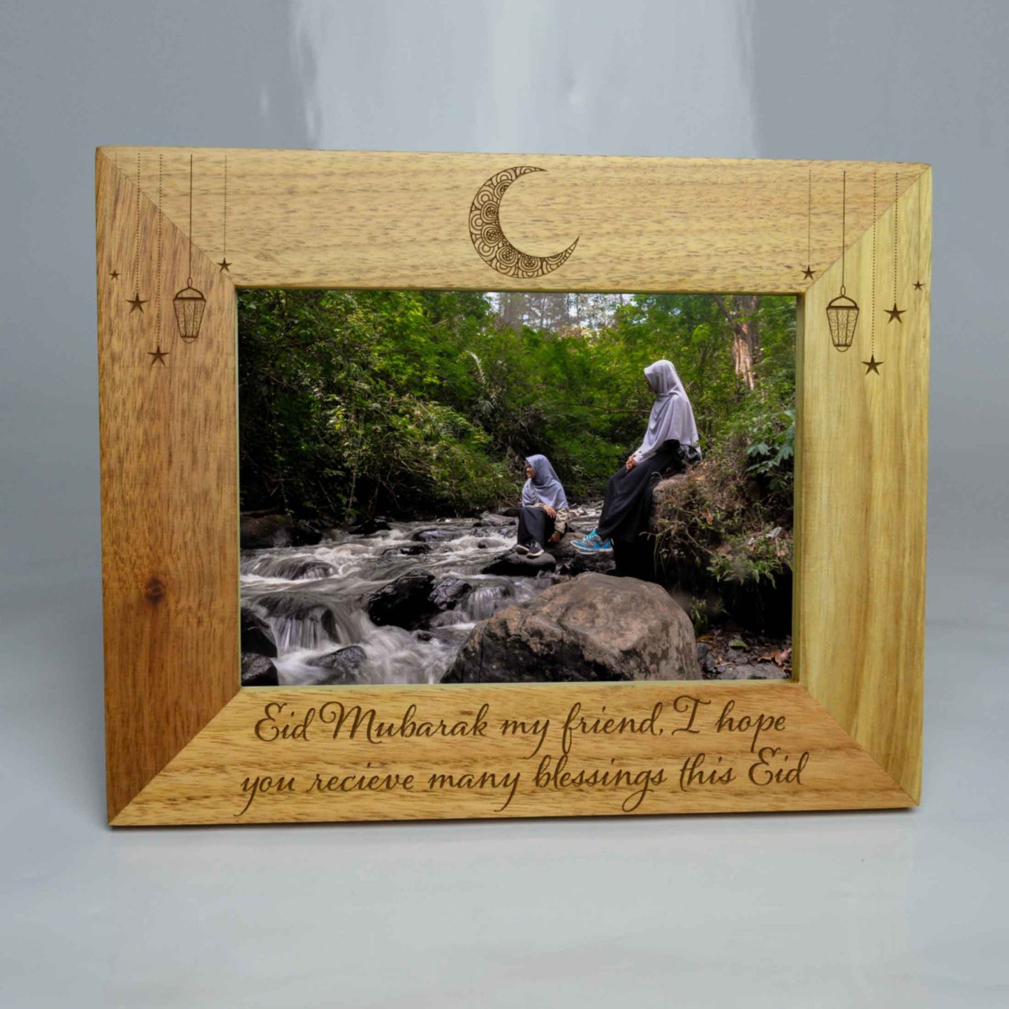 Personalised Moon Eid Mubarak Photo Frame Oak Frame *Landscape*