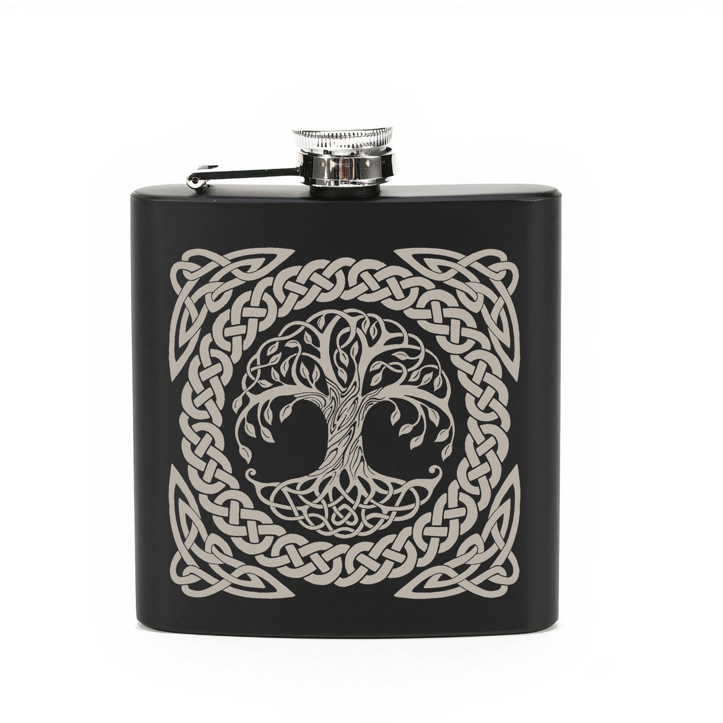 Celtic Tree of Life Hip Flask Black Flask 6oz - FLUX DESIGNS