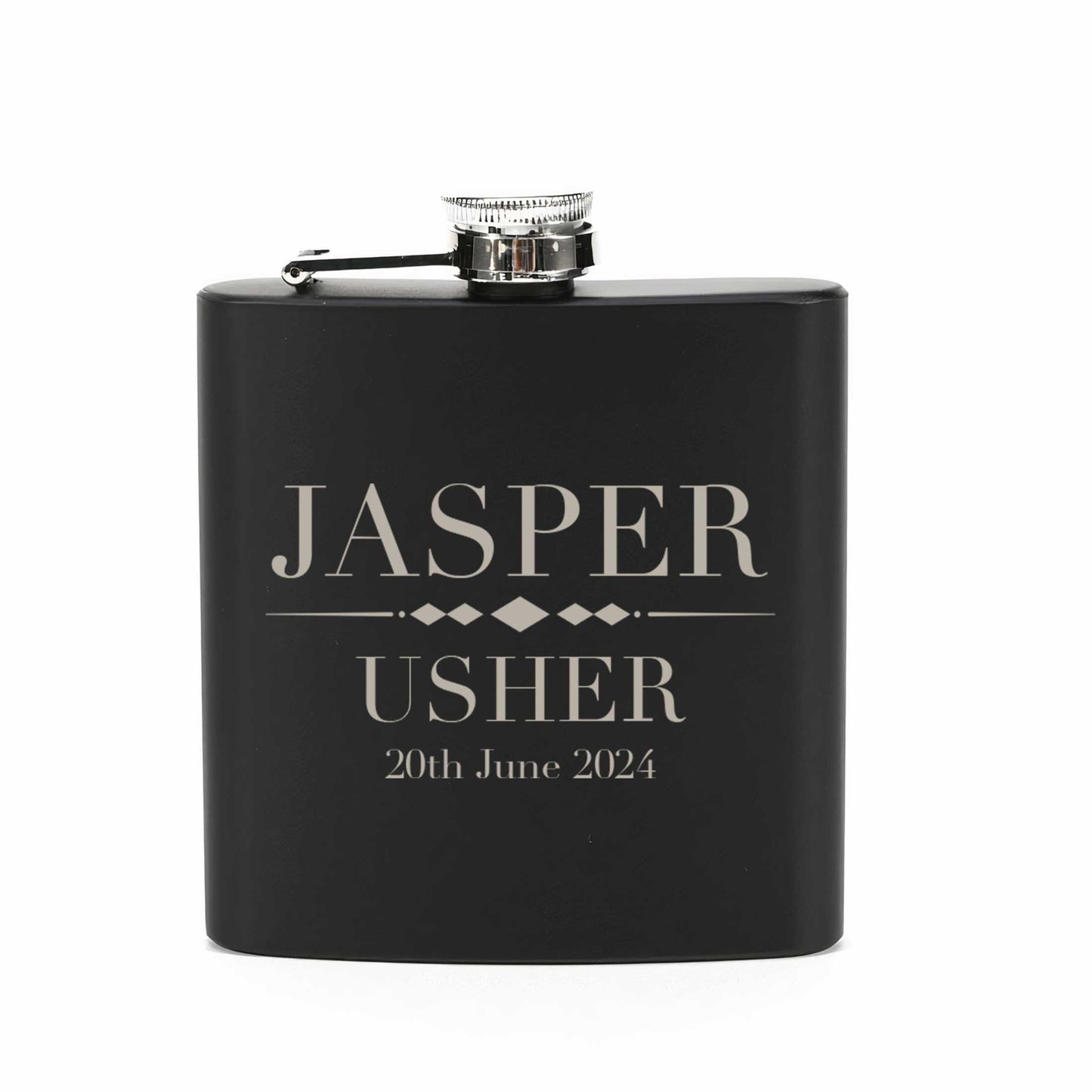 Personalised Wedding 6oz Black Hip Flask 6oz Custom Name & Date