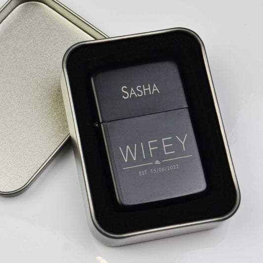 Personalised Hubby Wifey Lighter Couples Gift