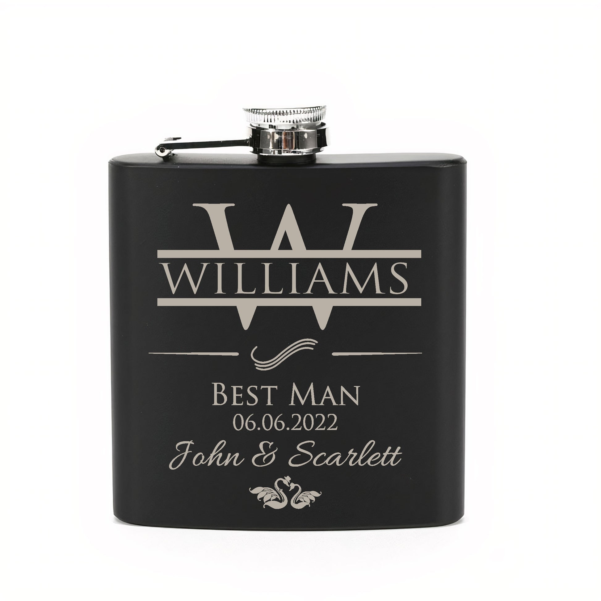 Personalised Best Man Hip Flask 6oz Wedding Favour - FLUX DESIGNS