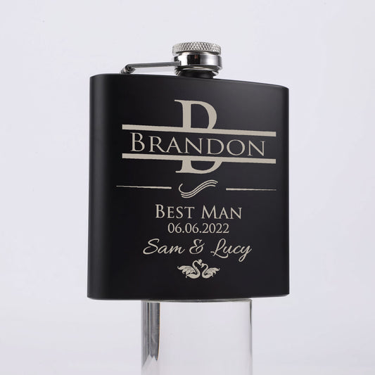 Personalised Best Man Hip Flask 6oz Wedding Favour - FLUX DESIGNS